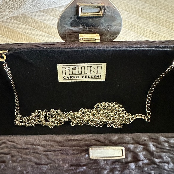 Elegant Black Clutch with Silver Heart Accent and chain - Picture 6 of 12